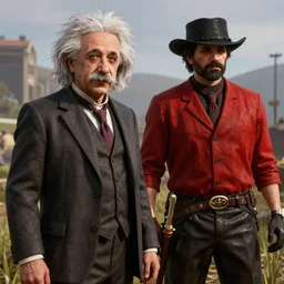 Albert Einstein and red dead redemption 2 4k detailed super realistic