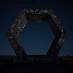 a hexagonal portal in the dark night sky, realistic photography