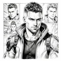 todd howard, portrait, cyberpunk 2 0 2 0 manual, by steampoweredmikej, by tim bradstreet, inktober, ink drawing, black and white, coloring pages, manga, highly detailed