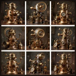 collage of steampunk inventions