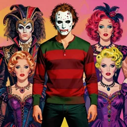 beautiful male character inspired by venice carnival and pop art freddy krueger | | digital artwork made by greg rutswork, anna dittmann and lois van barlee, symmetrical, anatomically correct