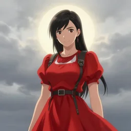 tifa lockhart in a red cottagecore dress, portrait, illustration, rim light, top light, overcast cloudy weather, perfectly shaded, soft painting, art by krenz cushart, william turner and wenjun lin