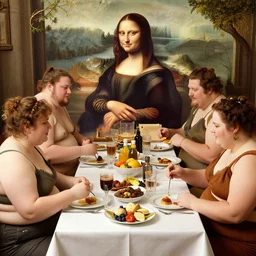 a bunch of fat people having brunch in a style of davinci