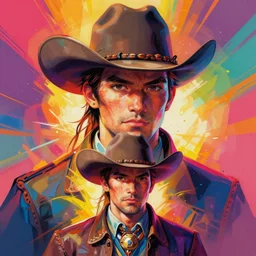 symmetry!! stunning portrait of a cowboy wild west, by victo ngai, kilian eng vibrant colors, dynamic lighting, digital art, winning award masterpiece, fantastically beautiful, illustration, aestheticly inspired by beksinski and dan mumford, upscale with simon stalenhag work, artstation, 8 k