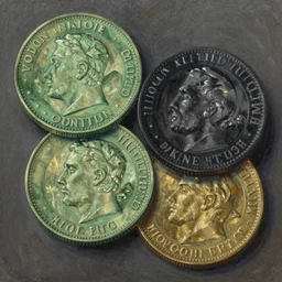 green and black gold coins, extremely detailed, 8 k oil painting