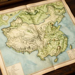 A detailed fantasy map on paper