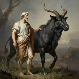 style of plato and aristotle : : fantasy art scene : : timeless masterpiece : : philosopher minotaur