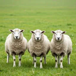 award winning photo of 3 sheep on a very green grassland