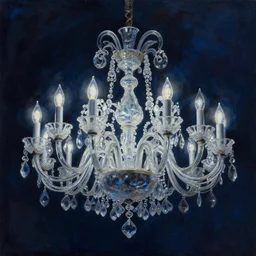 a beautiful detailed painting of a chandelier by noah bradley john willian waterhouse, thomas kinkade, glass chandelier, nightsky, scary, archdaily, wallpaper, highly detailed, trending on artstation.