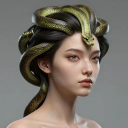 a detailed portrait beauty girl hairstyle snake wrapping around head, full head, by greg rutkowski and hr giger, zbrush, trending on artstation : 1 h 1 0 2 4