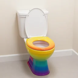a toilet in rainbow colors