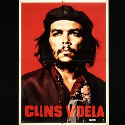 guerrillero heroico, a red and black poster with clint eastwood!! as che guevara, a character portrait by rene burri, behance, socialist realism, 1 9 7 0 s, colorized, associated press photo