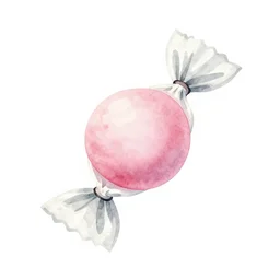 minimalist watercolor art bubble gum in wrapper on blank all white background, illustration, vector art