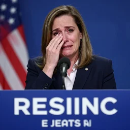 press conference of a teary - eyed politician resigning in disgrace