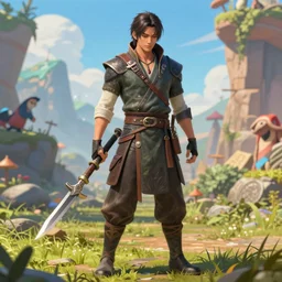 asian assassin rogue middle parted hair, looking down, dndbeyond, bright, colourful, realistic, dnd character portrait, full body, pathfinder, pinterest, art by ralph horsley, dnd, rpg, lotr game design fanart by concept art, behance hd, artstation, deviantart, hdr render in unreal engine 5
