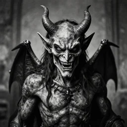 old black and white photo of a demon, highly detailed