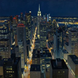 night in coronet city, cyberpunk, overhead view, distance shot, painting by raphael lacoste