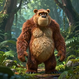fur full body monster, rainforest, 3d, rendering, pixar style
