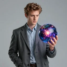 time traveller holding an orb with the power of the universe