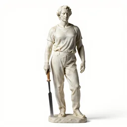 stern sculptor with chisel, photorealistic portrait photography, full body, standing, isolated on a pure white background, centered, whole figure in frame, sharp focus, studio lighting