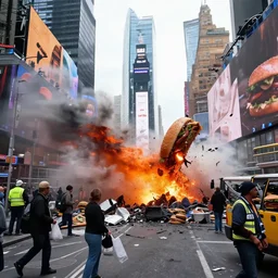 news footage of the great hamburger meteor crash site in Times Square, high resolution photo