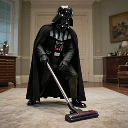 a photo of darth vader vacuuming the carpet