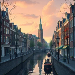 a beautiful frame of amsterdam from studio ghibli movie