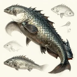 detailed concept art of a dragon fish character by richard anderson, artstation, artstationhd, detailed scales, detailed texture, concept sheet