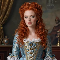 portrait photo of a beautiful young redhead scandinavian glamour model as marie antoinette fantasy medium shot illustration greg rutkowski greg tocchini jodhpurs greg manchess james gilleard