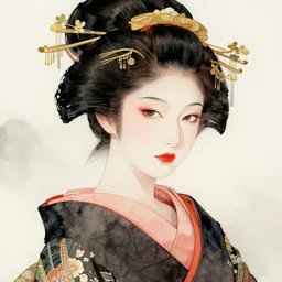 beauty geisha, japanese digital art, 8k, character, realistic, portrait, photorealism, japanese watercolour