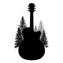 a guitar shape pine forest silhouette