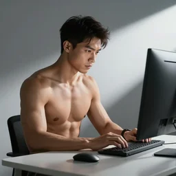 a chad. muscular. godlike. using a computer.