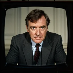 Patrick Troughton peering out of a TV screen