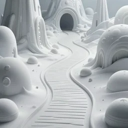 a beguiling masterpiece sci - fi fantasy matte painting of an impossible path winding through arctic dream worlds with surreal architecture designed by heironymous bosch, structures inspired by heironymous bosch's garden of earthly delights, surreal ice interiors by cyril rolando and asher durand and natalie shau, insanely detailed, whimsical, intricate, sharp focus