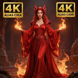 full body photo of a very beautiful!! elemental fire witch with ornate red robes, highly detailed, 4 k, hdr, smooth, sharp focus, high resolution, award - winning photo