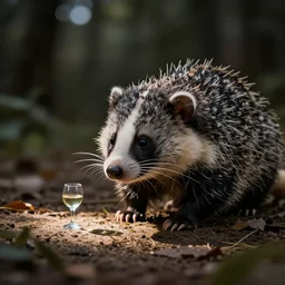 possum with a tiny wine glass, photography