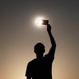 a human silhouette observing an eclipse