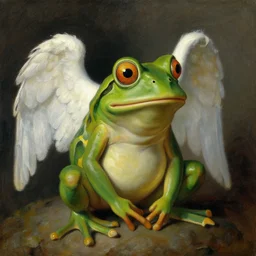 pepe the frog as an angel, oil painting by Rembrandt -6