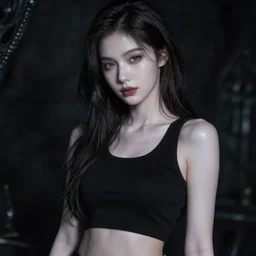 beautiful necromancer girl, soft flawless pale skin, wearing a black crop top photography dramatic dark lighting, hyper realistic