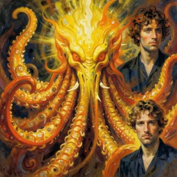 portrait of yellow and orange cthulhu by greg rutkowski and egon schiele
