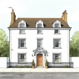 a drawing of an English House flat design style