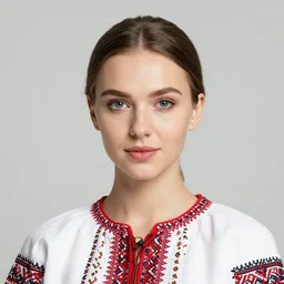 beautiful sasha grey feminine face in ukrainian national clothes! portrait of young woman,