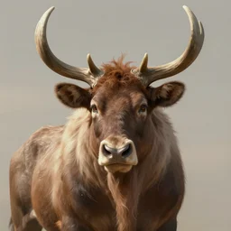 fantasy portrait of female Minotaur with brown and white fur, close up, concept art