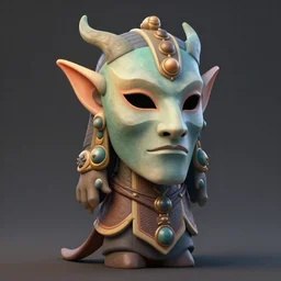 elven masked deity. this 3 d render by an indie artist has an interesting color scheme, plenty of details and impeccable lighting.