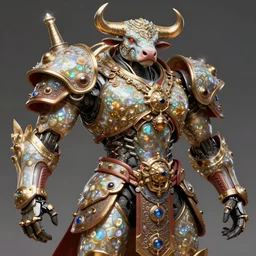 detailed nacreous hard shell anthropomorphic warrior cow mecha. mathias kollros mark winters villeneuve lie setiawan lius lasahido manuel castanon. portrait vivid intricate vibrant elaborate inks unreal engine render.