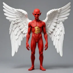 bitcoin satan with red skin and white angel wings by beeple digital art award winning nft collection collaboration with basquiat