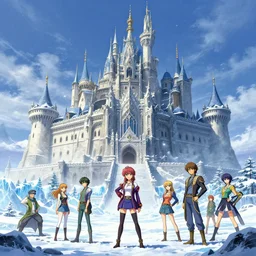 giant castle temple in meadow ice and snow by gaston bussiere, anna nikonova aka newmilky, greg rutkowski, yoji shinkawa, yoshitaka amano, tsutomu niehi, moebius, donato giancola, geoffroy thoorens, concept art, trending on artstation, featured on pixiv, cinematic composition, 8 k