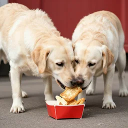 labradors eating a kfc, photography