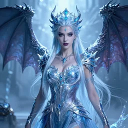 the portrait of a sexy villian ice queen, epic fantasy art, trending on artstation, mystical, dragons, mystical atmosphere, high detail, high definiton, hyperrealistic, 4 k uhd