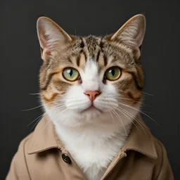 a cat dressed as a human, realistic, artsation, 8 k, detailed